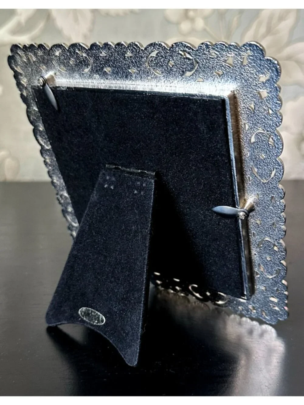Vintage Two's Company Jeweled Filigree Heart Picture Frame Black Enamel Square